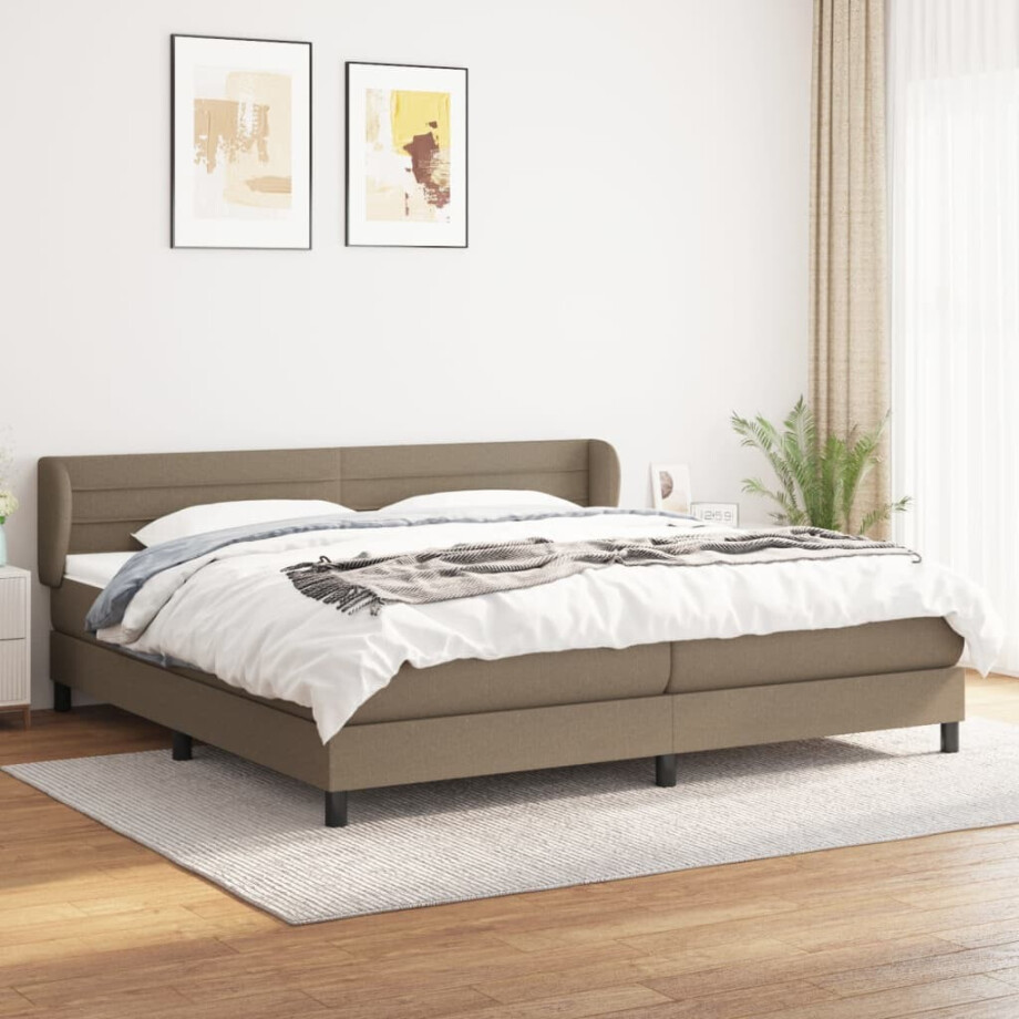 vidaXL Boxspring met matras stof taupe 200x200 cm afbeelding 1