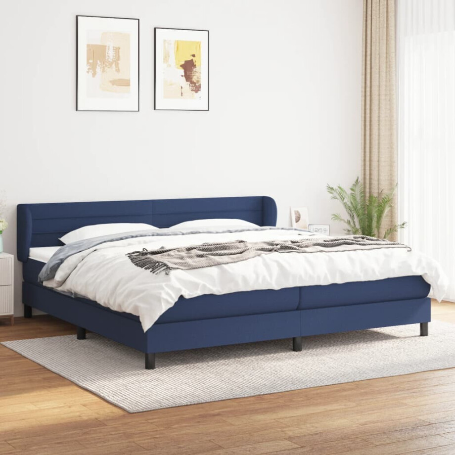 vidaXL Boxspring met matras stof blauw 200x200 cm afbeelding 1