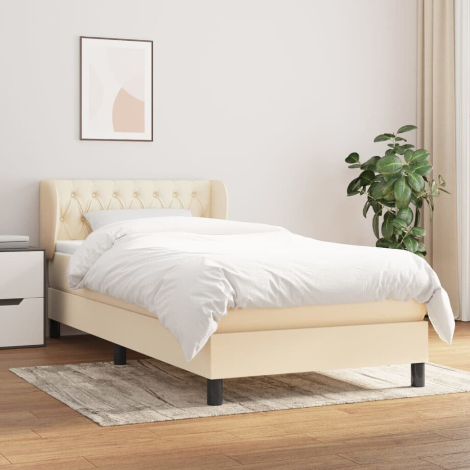 vidaXL Boxspring met matras stof crèmekleurig 100x200 cm afbeelding 1