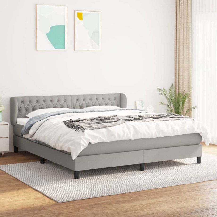 vidaXL Boxspring met matras stof lichtgrijs 180x200 cm vidaXL Boxspring met matras stof lichtgrijs 180x200 cm afbeelding 1