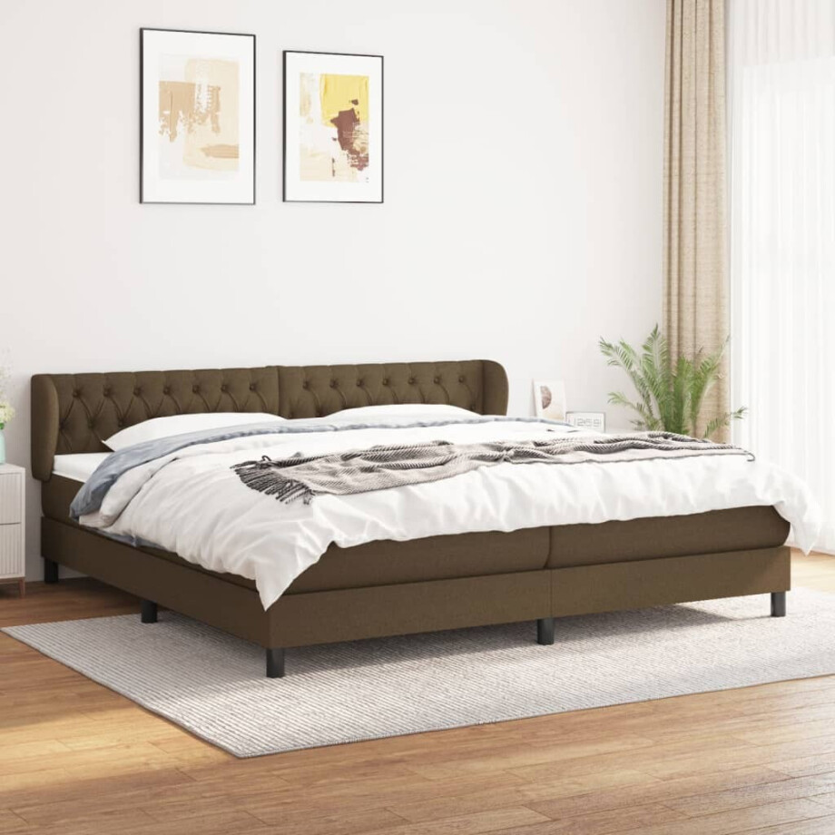 vidaXL Boxspring met matras stof donkerbruin 200x200 cm vidaXL Boxspring met matras stof donkerbruin 200x200 cm afbeelding 1