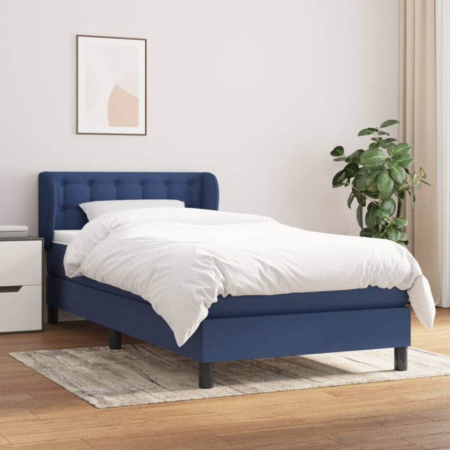 vidaXL Boxspring met matras stof blauw 90x190 cm afbeelding 1