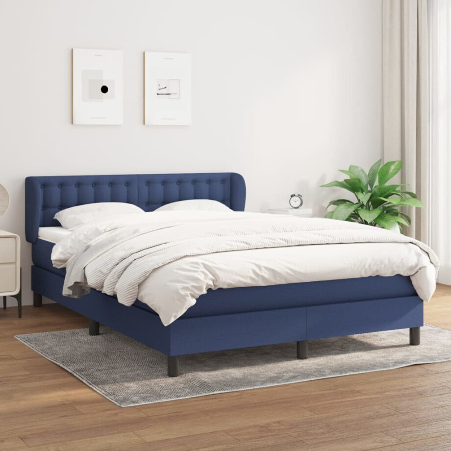 vidaXL Boxspring met matras stof blauw 140x190 cm afbeelding 1