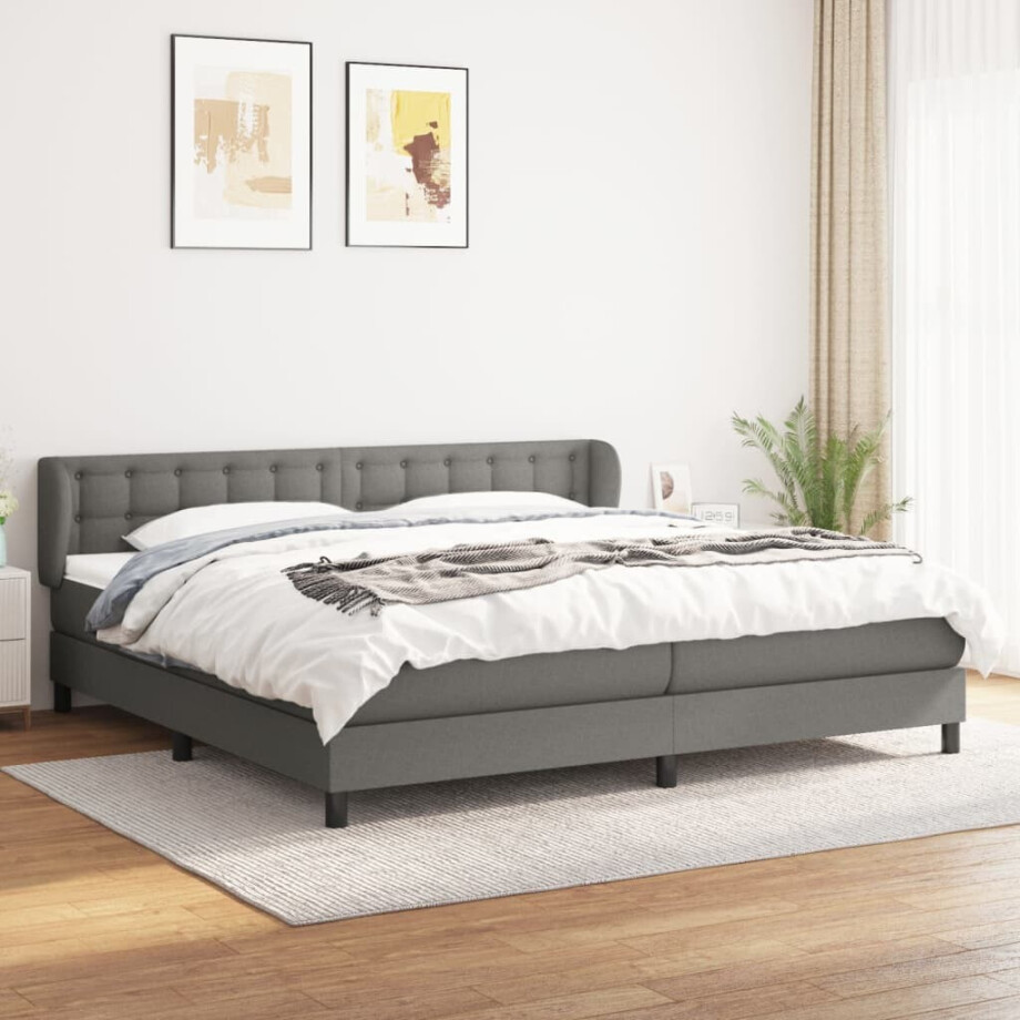 vidaXL Boxspring met matras stof donkergrijs 200x200 cm afbeelding 1