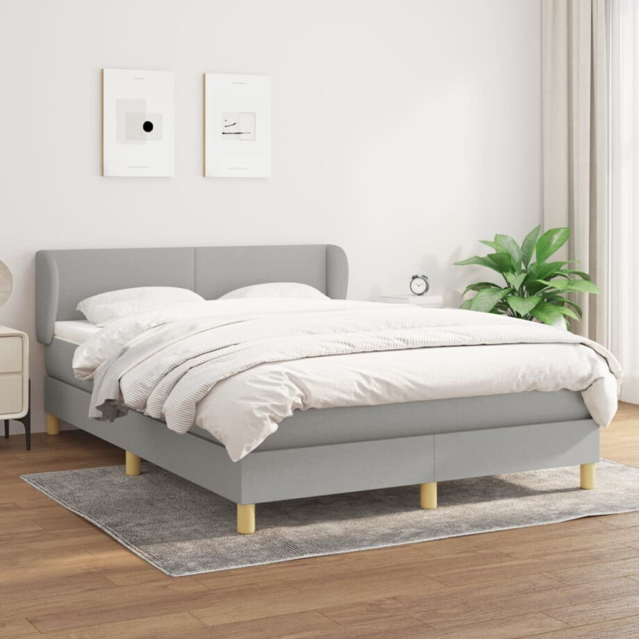 vidaXL Boxspring met matras stof lichtgrijs 140x190 cm afbeelding 1
