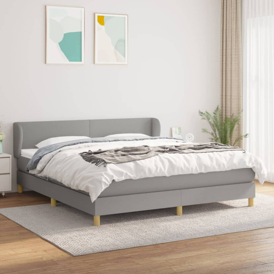 vidaXL Boxspring met matras stof lichtgrijs 160x200 cm vidaXL Boxspring met matras stof lichtgrijs 160x200 cm afbeelding 1