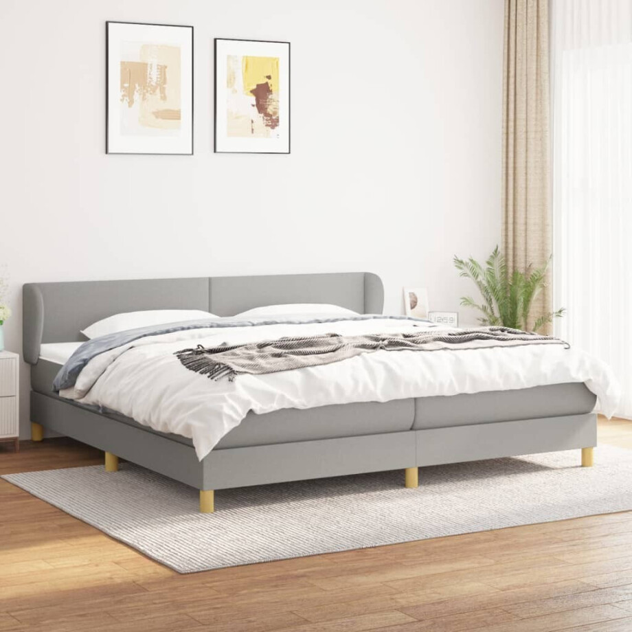 vidaXL Boxspring met matras stof lichtgrijs 200x200 cm afbeelding 1