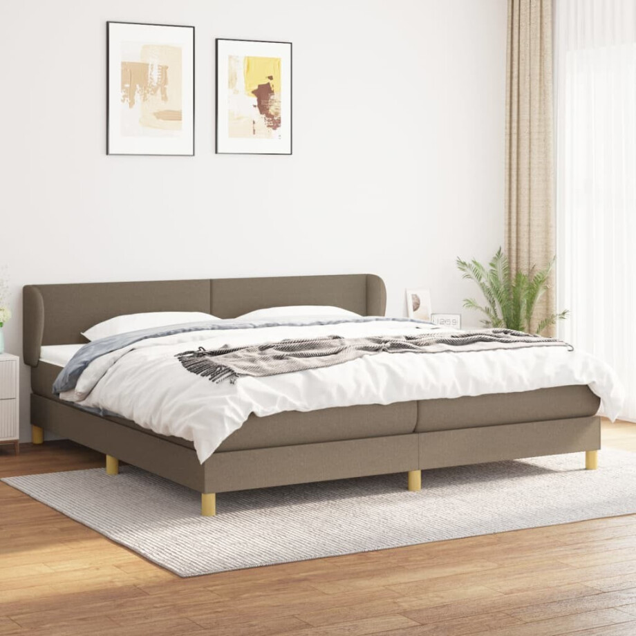 vidaXL Boxspring met matras stof taupe 200x200 cm afbeelding 1