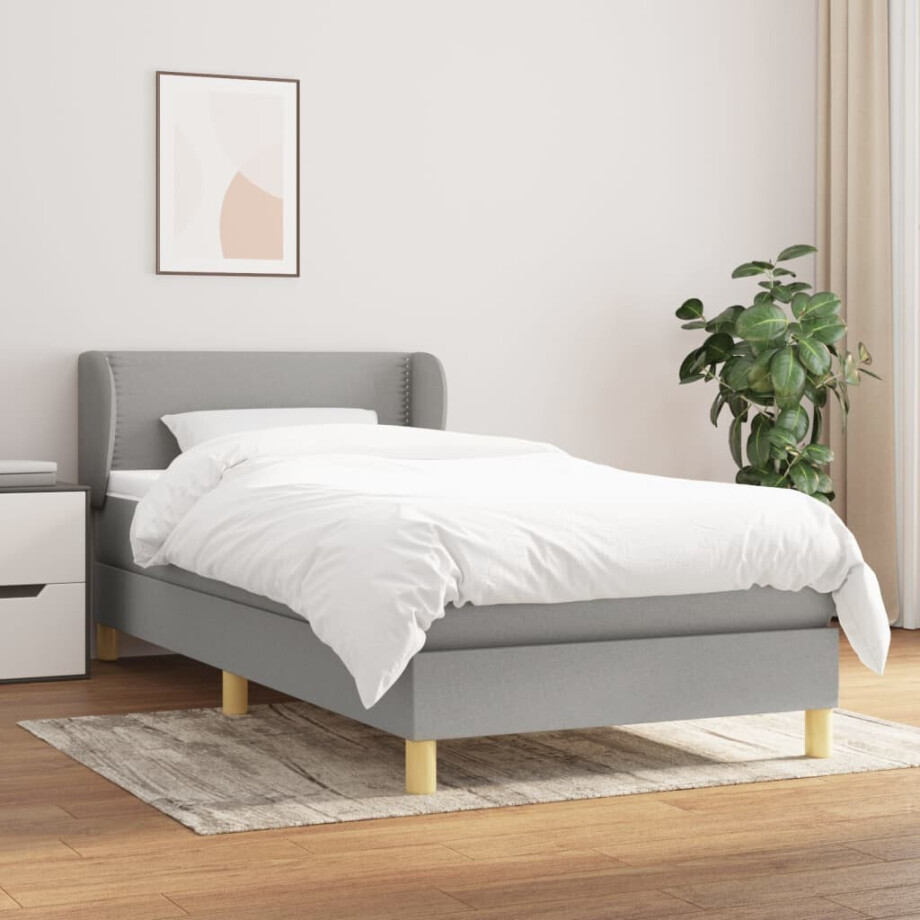 vidaXL Boxspring met matras stof lichtgrijs 90x200 cm afbeelding 1