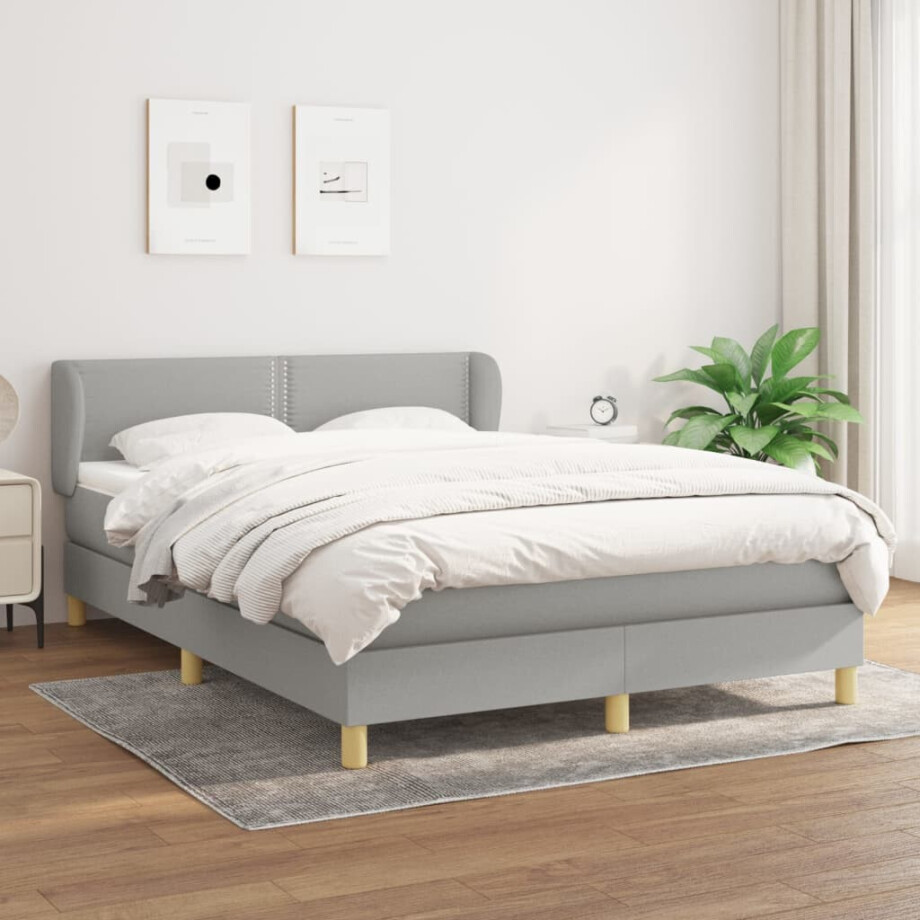 vidaXL Boxspring met matras stof lichtgrijs 140x190 cm afbeelding 1