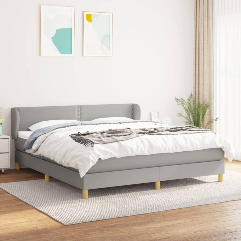 vidaXL Boxspring met matras stof lichtgrijs 180x200 cm vidaXL Boxspring met matras stof lichtgrijs 180x200 cm afbeelding 1