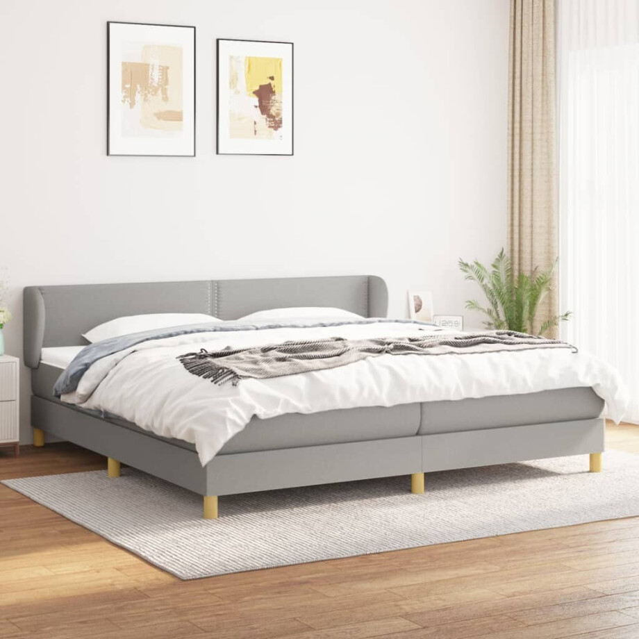 vidaXL Boxspring met matras stof lichtgrijs 200x200 cm afbeelding 1
