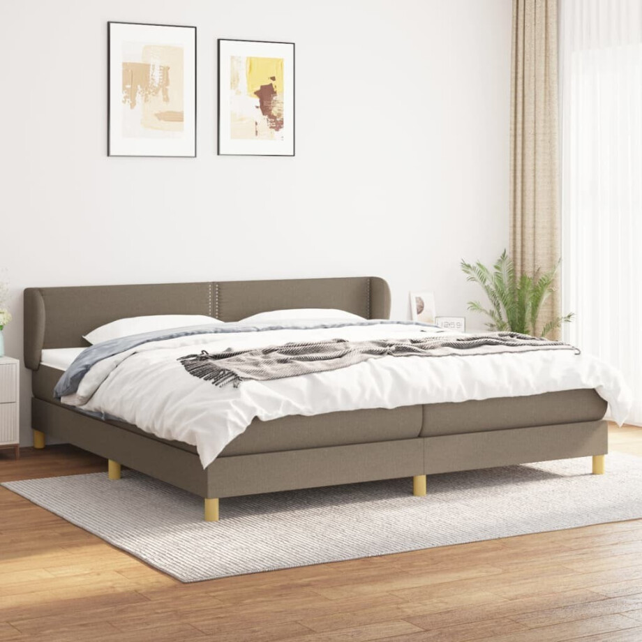 vidaXL Boxspring met matras stof taupe 200x200 cm afbeelding 1
