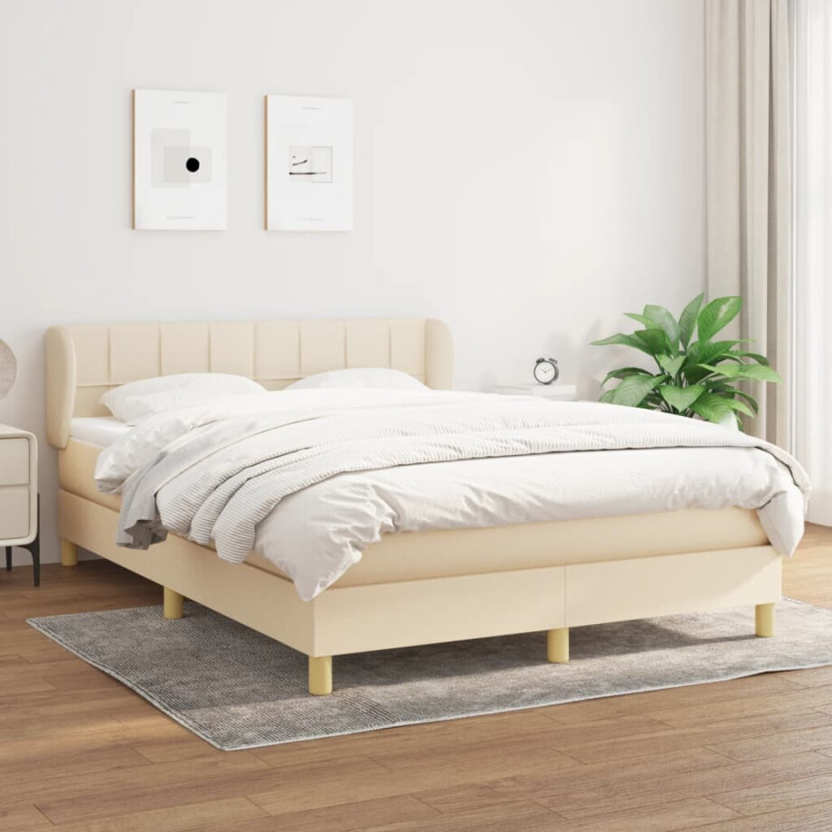 vidaXL Boxspring met matras stof crèmekleurig 140x200 cm afbeelding 1