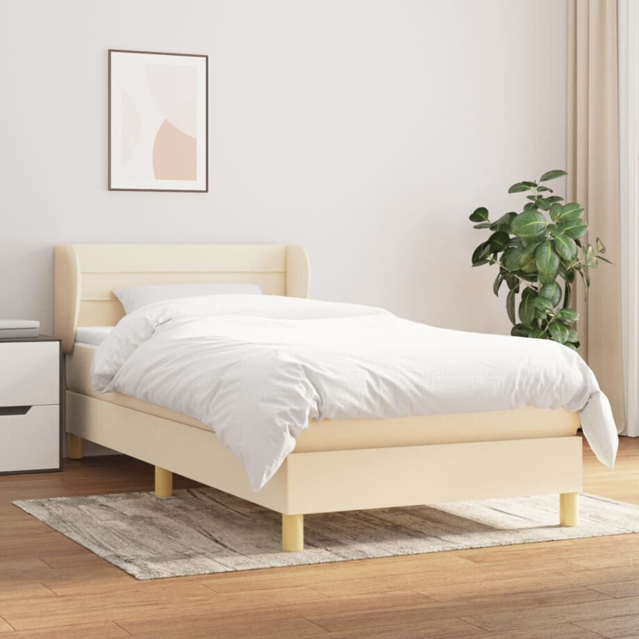 vidaXL Boxspring met matras stof crèmekleurig 100x200 cm afbeelding 1