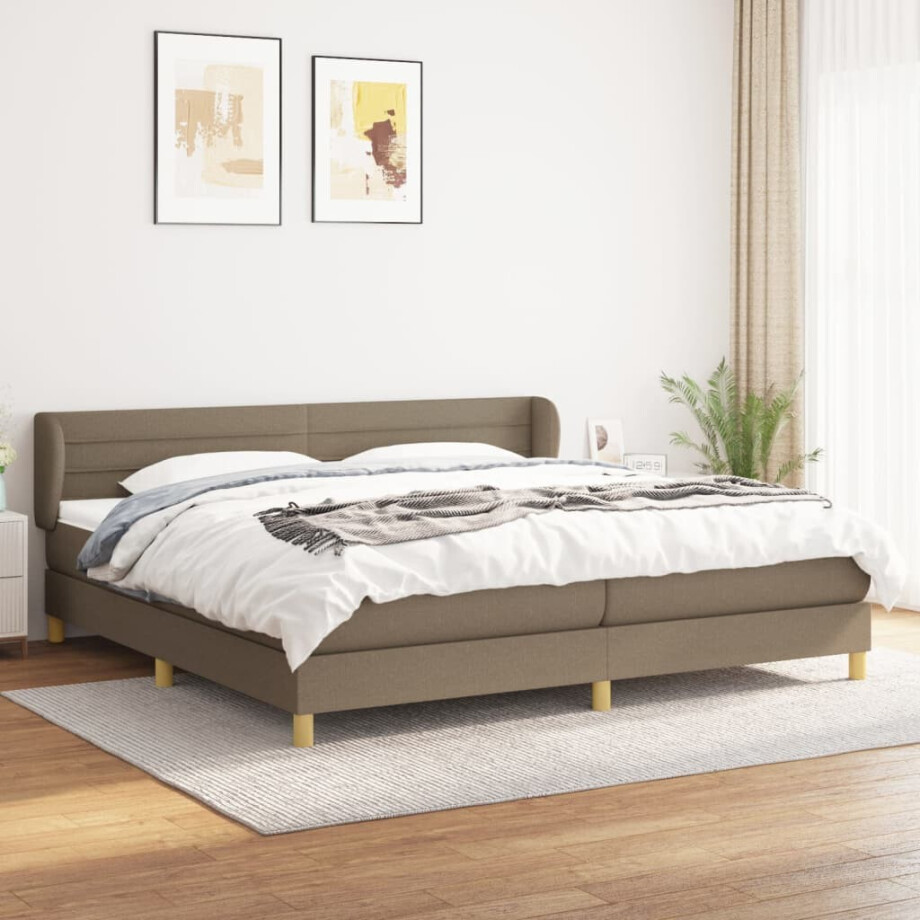 vidaXL Boxspring met matras stof taupe 200x200 cm afbeelding 1