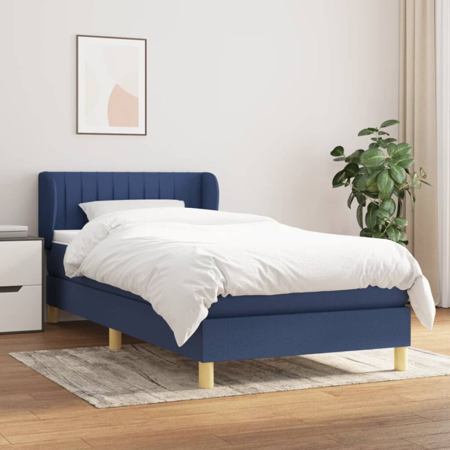 vidaXL Boxspring met matras stof blauw 90x200 cm vidaXL Boxspring met matras stof blauw 90x200 cm afbeelding 1