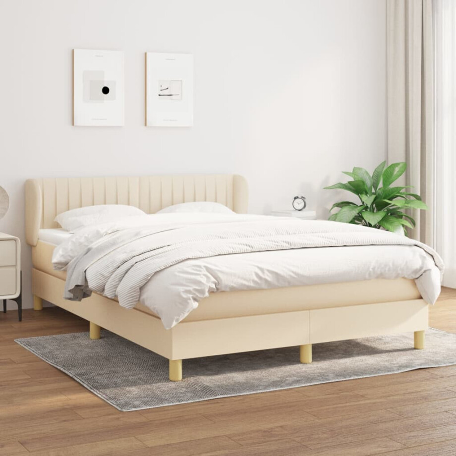 vidaXL Boxspring met matras stof crèmekleurig 140x190 cm afbeelding 1