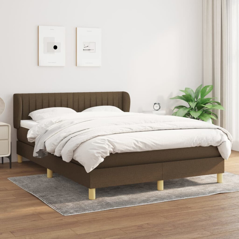 vidaXL Boxspring met matras stof donkerbruin 140x200 cm afbeelding 1