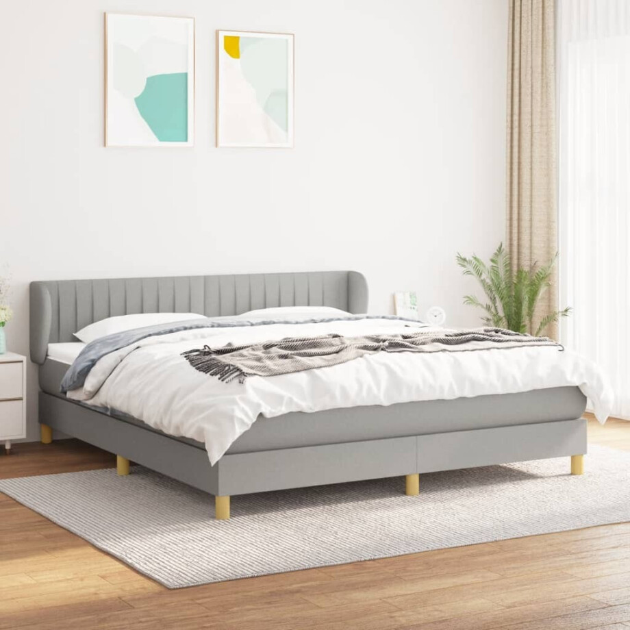 vidaXL Boxspring met matras stof lichtgrijs 160x200 cm afbeelding 1