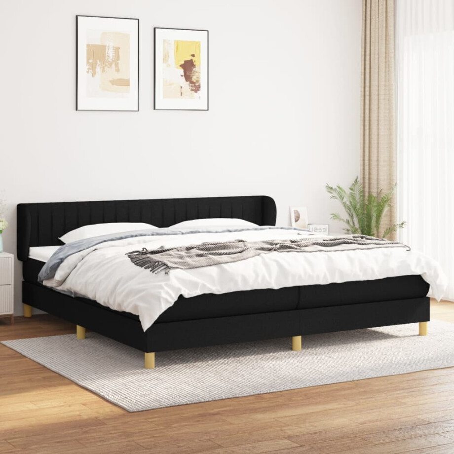 vidaXL Boxspring met matras stof zwart 200x200 cm vidaXL Boxspring met matras stof zwart 200x200 cm afbeelding 1