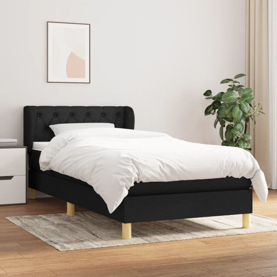 vidaXL Boxspring met matras stof zwart 80x200 cm afbeelding 1