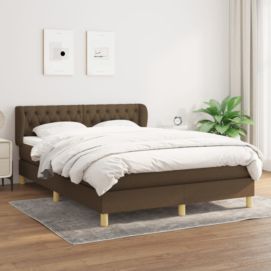 vidaXL Boxspring met matras stof donkerbruin 140x190 cm vidaXL Boxspring met matras stof donkerbruin 140x190 cm afbeelding 1