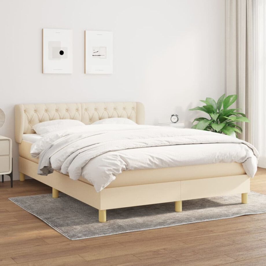 vidaXL Boxspring met matras stof crèmekleurig 140x190 cm afbeelding 1