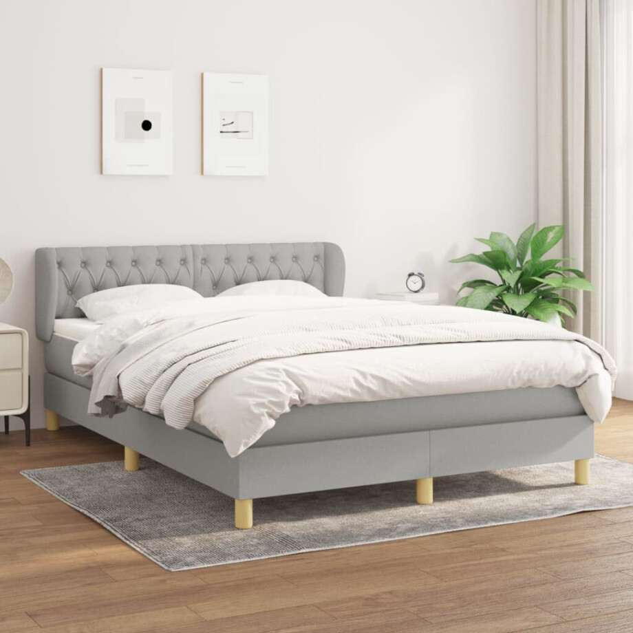 vidaXL Boxspring met matras stof lichtgrijs 140x200 cm afbeelding 1