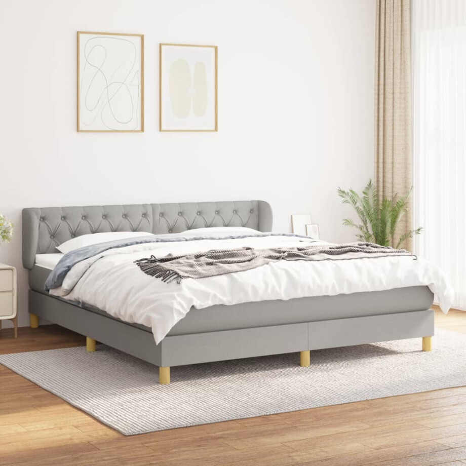 vidaXL Boxspring met matras stof lichtgrijs 160x200 cm vidaXL Boxspring met matras stof lichtgrijs 160x200 cm afbeelding 1