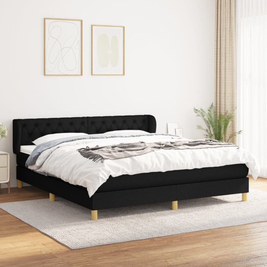vidaXL Boxspring met matras stof zwart 160x200 cm vidaXL Boxspring met matras stof zwart 160x200 cm afbeelding 1