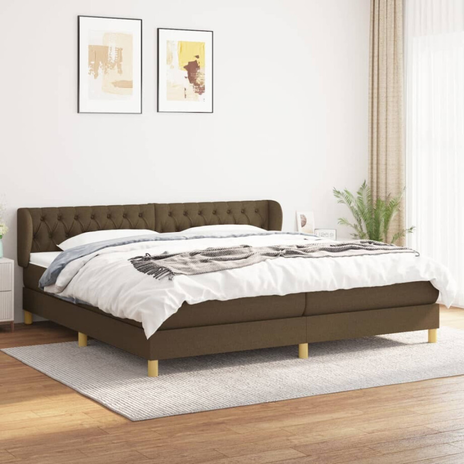 vidaXL Boxspring met matras stof donkerbruin 200x200 cm vidaXL Boxspring met matras stof donkerbruin 200x200 cm afbeelding 1