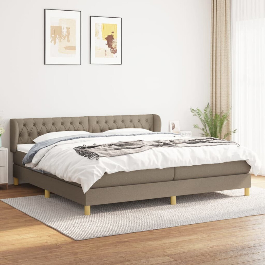 vidaXL Boxspring met matras stof taupe 200x200 cm afbeelding 1