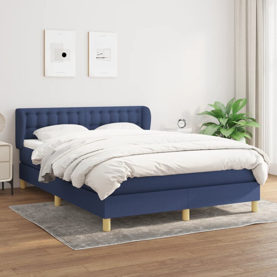 vidaXL Boxspring met matras stof blauw 140x190 cm afbeelding 1