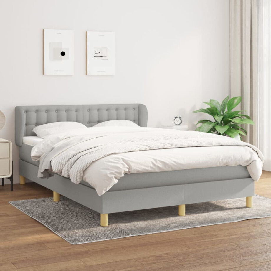 vidaXL Boxspring met matras stof lichtgrijs 140x200 cm afbeelding 1