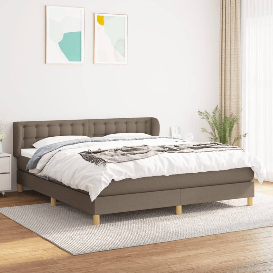 vidaXL Boxspring met matras stof taupe 180x200 cm afbeelding 1