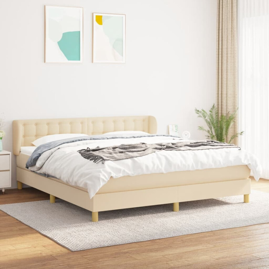 vidaXL Boxspring met matras stof crèmekleurig 180x200 cm afbeelding 1