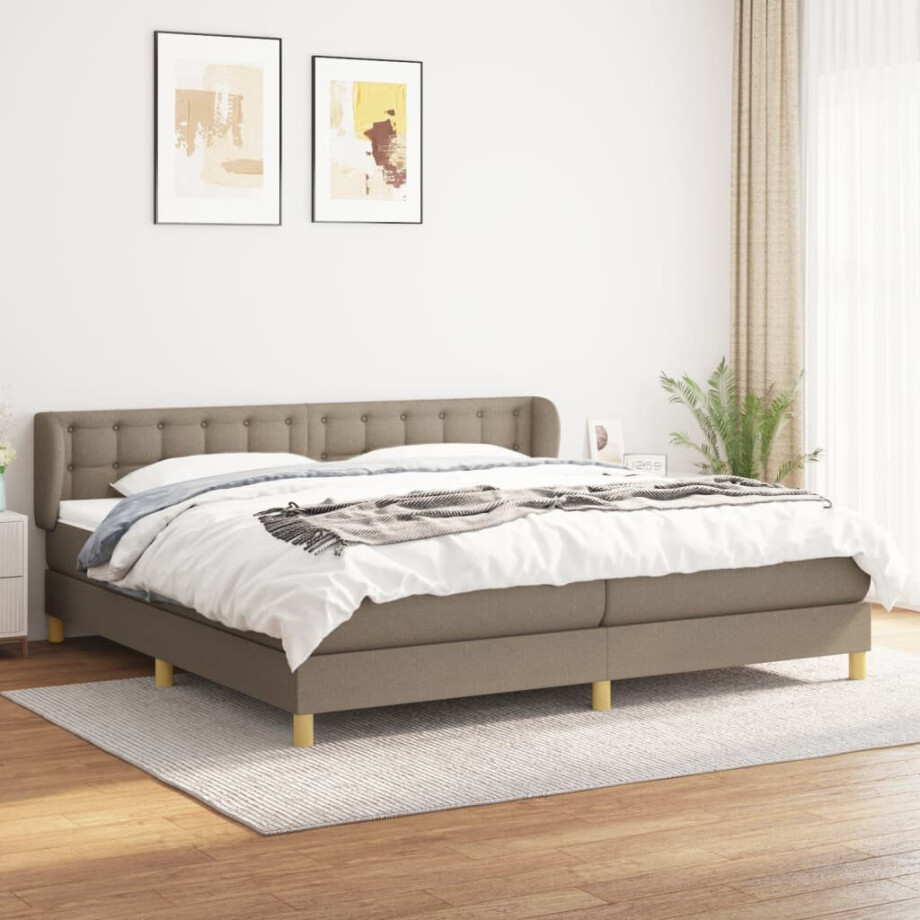 vidaXL Boxspring met matras stof taupe 200x200 cm vidaXL Boxspring met matras stof taupe 200x200 cm afbeelding 1