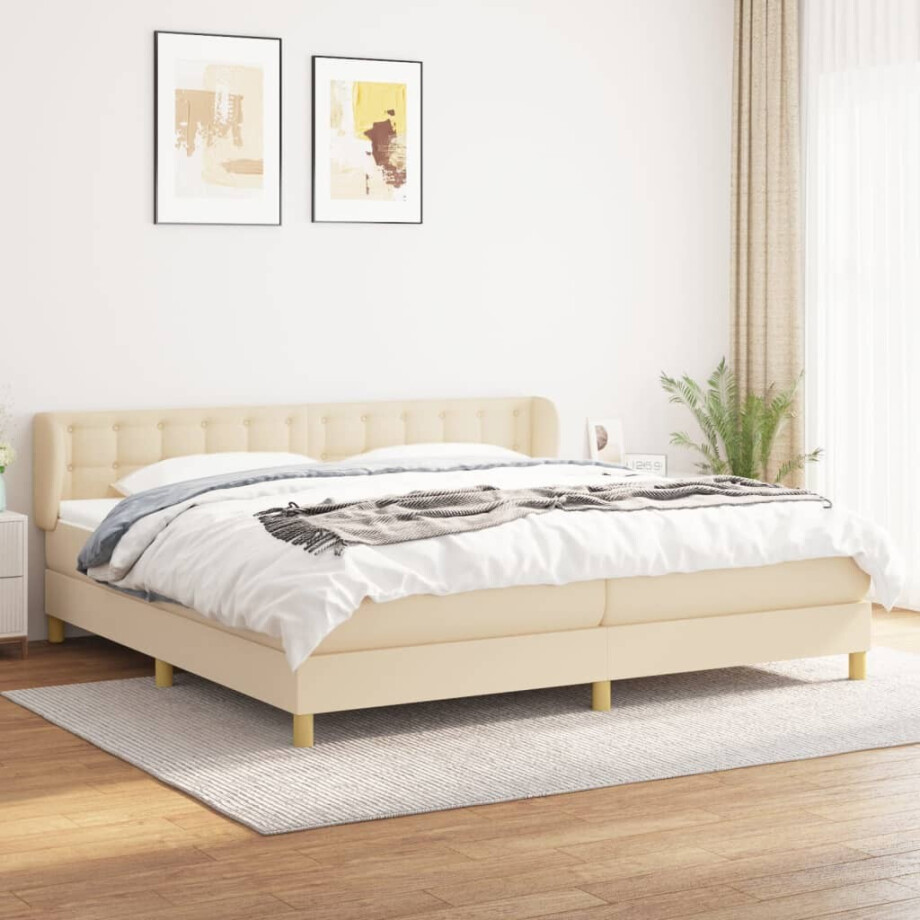 vidaXL Boxspring met matras stof crèmekleurig 200x200 cm afbeelding 1