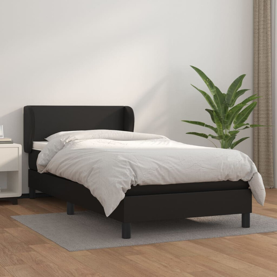 vidaXL Boxspring met matras kunstleer zwart 100x200 cm afbeelding 1