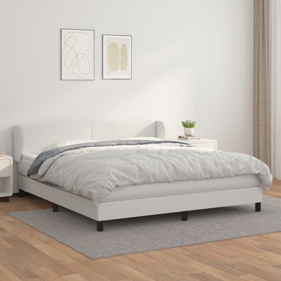 vidaXL Boxspring met matras kunstleer wit 160x200 cm afbeelding 1