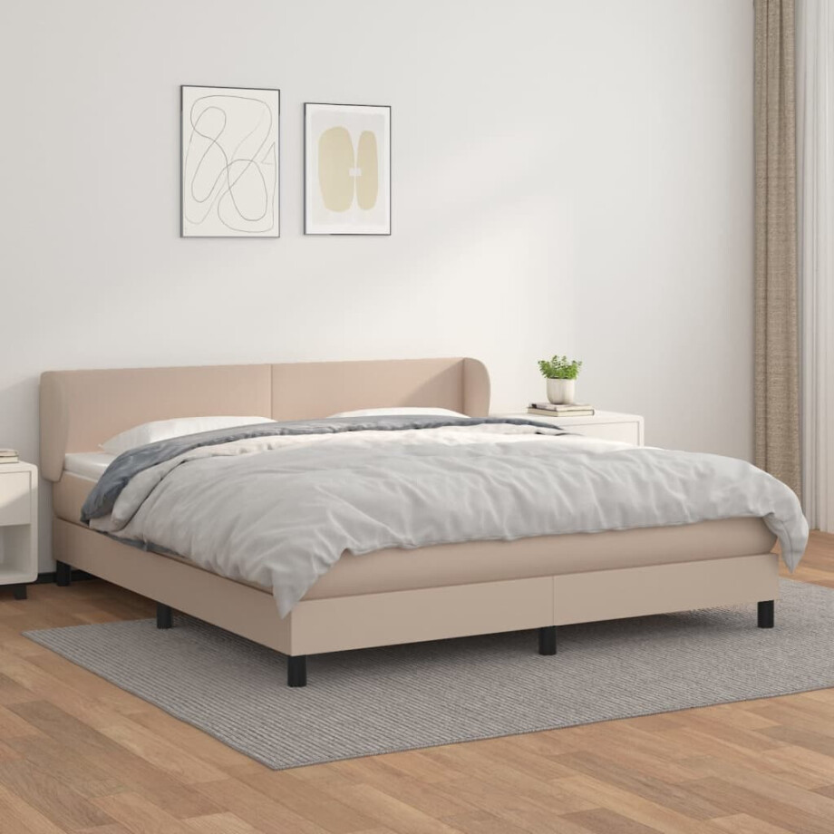 vidaXL Boxspring met matras kunstleer cappuccinokleurig 180x200 cm afbeelding 1