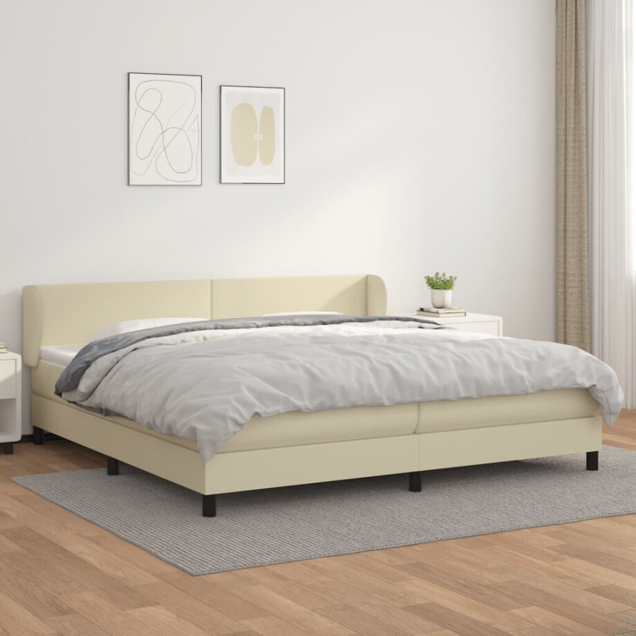 vidaXL Boxspring met matras kunstleer crèmekleurig 200x200 cm afbeelding 1