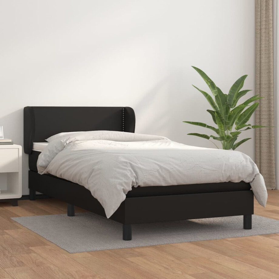 vidaXL Boxspring met matras kunstleer zwart 80x200 cm afbeelding 1