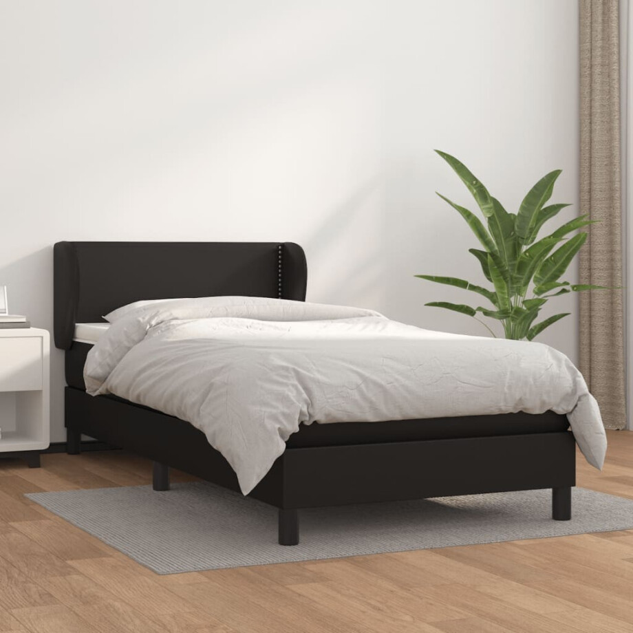 vidaXL Boxspring met matras kunstleer zwart 90x200 cm vidaXL Boxspring met matras kunstleer zwart 90x200 cm afbeelding 1