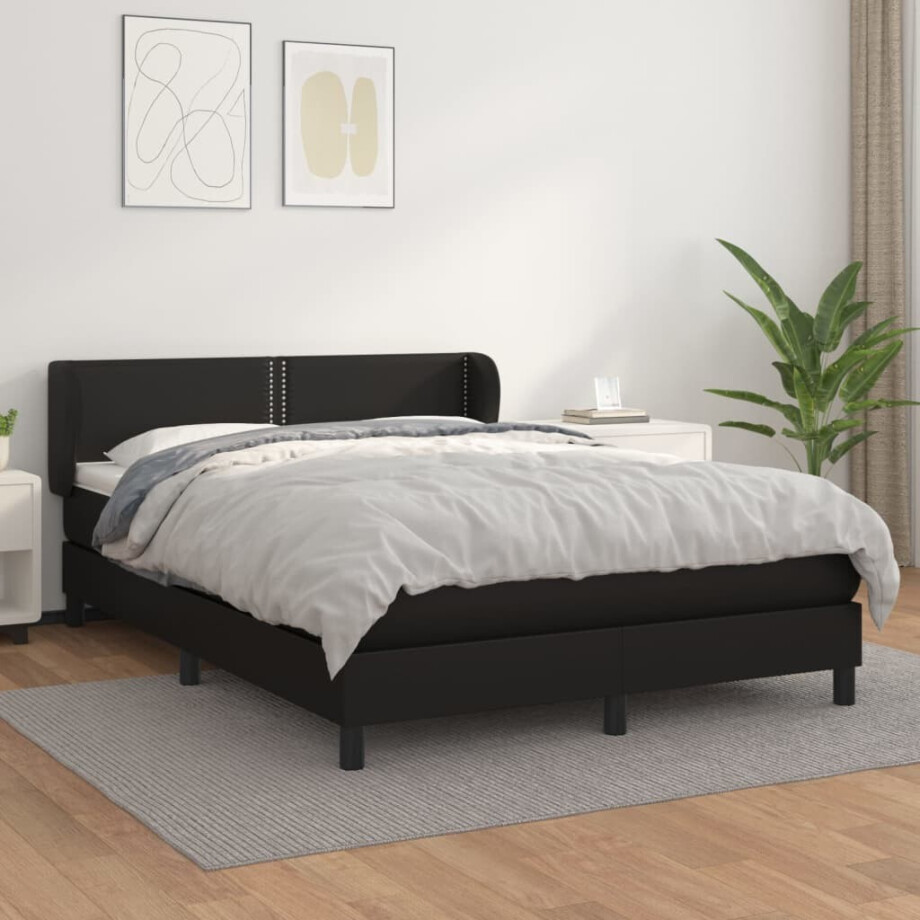 vidaXL Boxspring met matras kunstleer zwart 140x200 cm vidaXL Boxspring met matras kunstleer zwart 140x200 cm afbeelding 1
