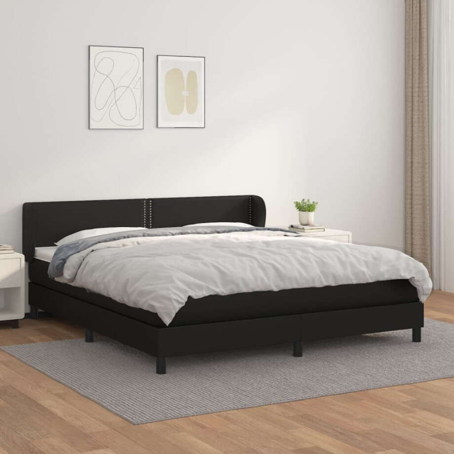 vidaXL Boxspring met matras kunstleer zwart 180x200 cm afbeelding 1