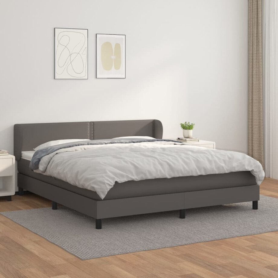 vidaXL Boxspring met matras kunstleer grijs 180x200 cm afbeelding 1