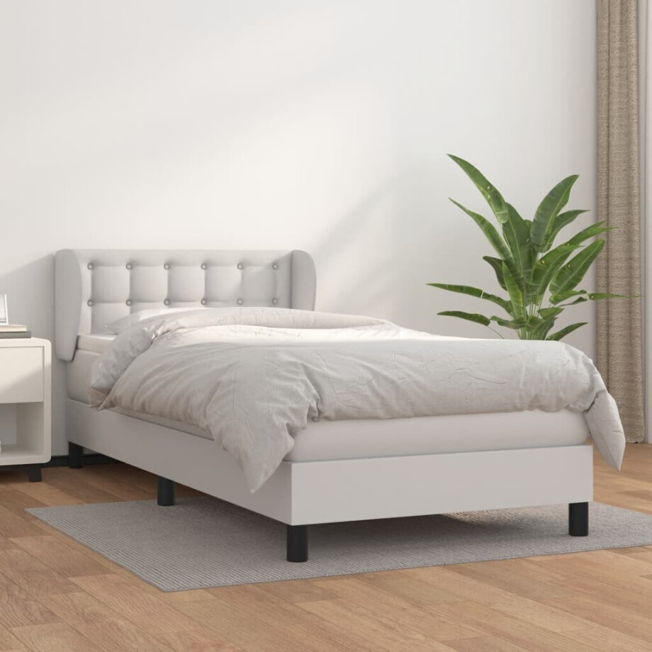 vidaXL Boxspring met matras kunstleer wit 90x200 cm afbeelding 1