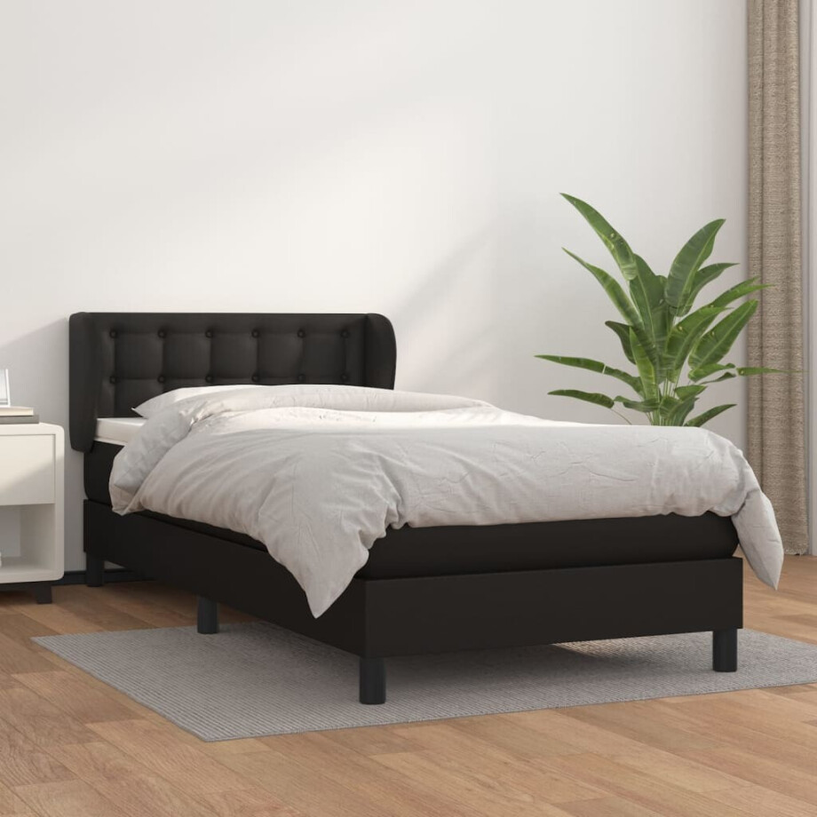 vidaXL Boxspring met matras kunstleer zwart 100x200 cm afbeelding 1